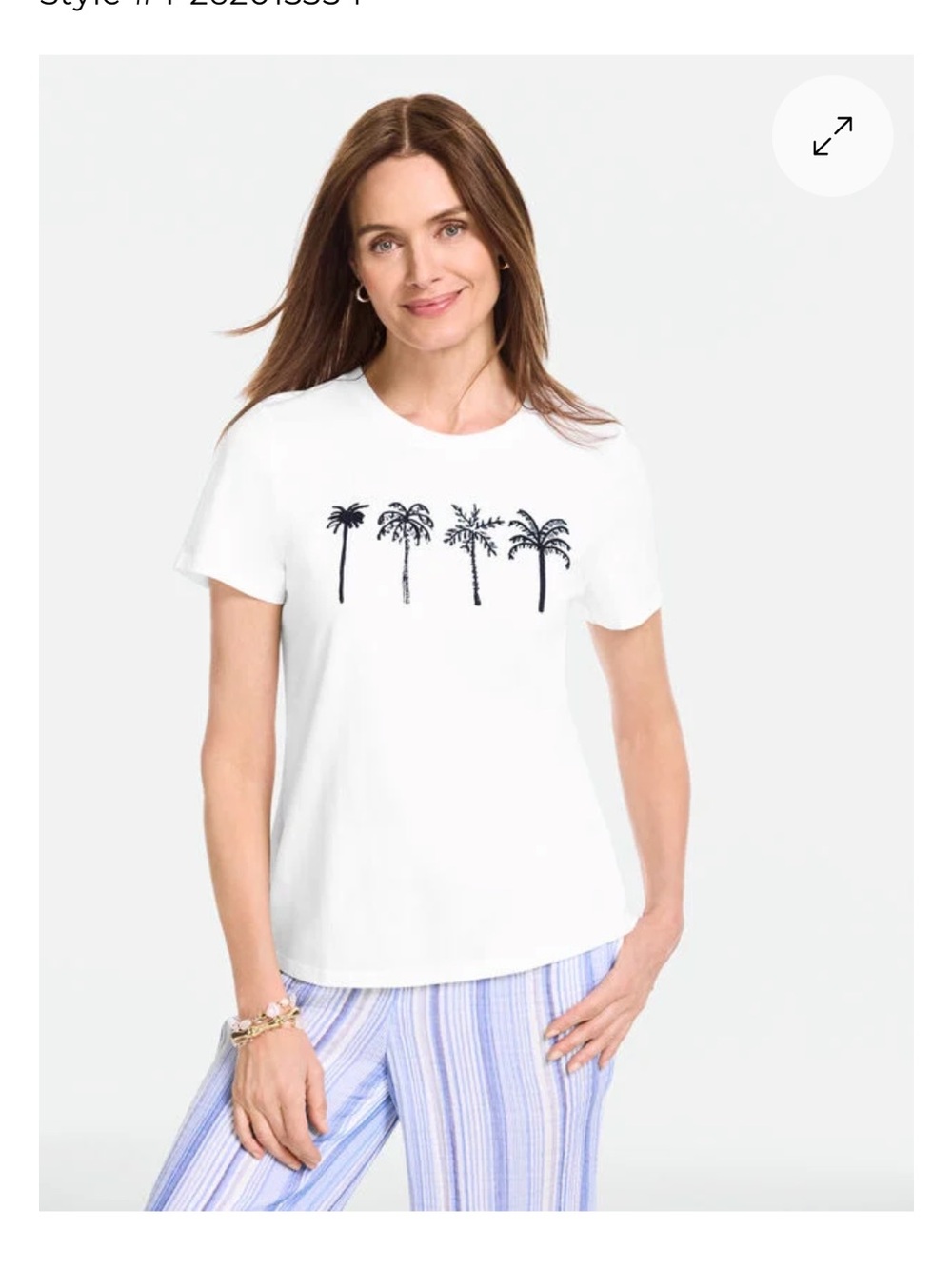 Talbots White Short Sleeve Tee with Navy Palm Row